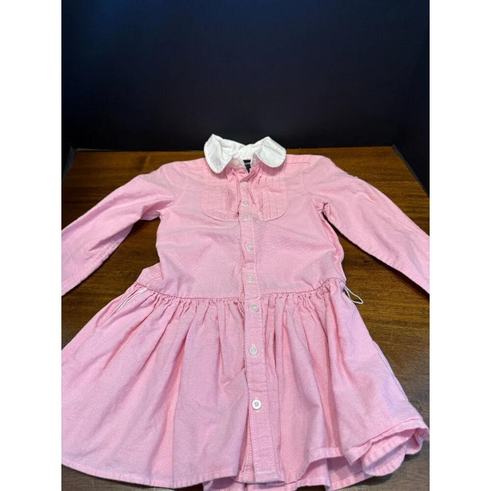 Ralph Lauren Toddler Girls Pink Cotton Long Sleeve Collared Shirt Dress Size 3T